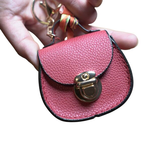 Bag Keychain Bag Charm Change Pouch Coin Purse Push Lock Clasp Red - Picture 3 of 7